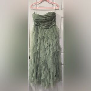 Strapless Sage Green Ruffled Tulle Dress